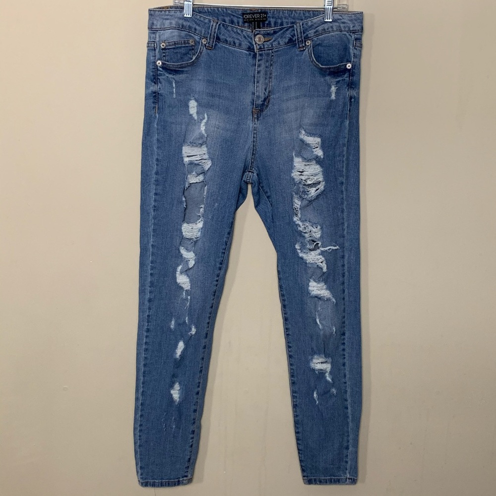 Forever 21+ Light Wash Distressed Boyfriend Jeans